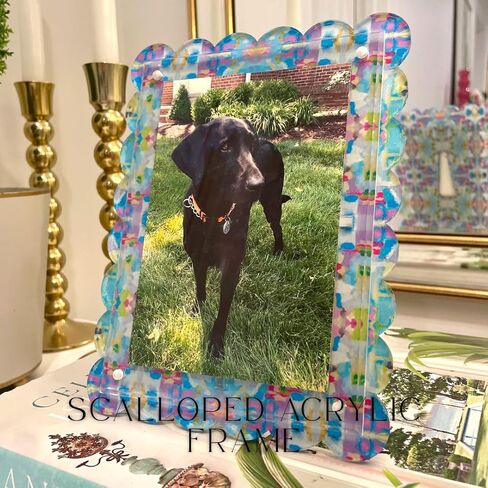 Scalloped Magnetic Acrylic Picture Frame, Multicolor Pink and Blue, 5x7, Colorful Abstract Art Pattern, Holds Vertical or Horizontal Photos in Kuwait