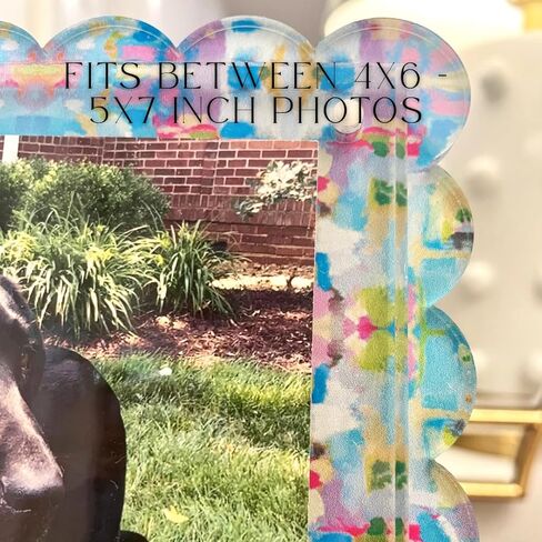 Scalloped Magnetic Acrylic Picture Frame, Multicolor Pink and Blue, 5x7, Colorful Abstract Art Pattern, Holds Vertical or Horizontal Photos in Kuwait