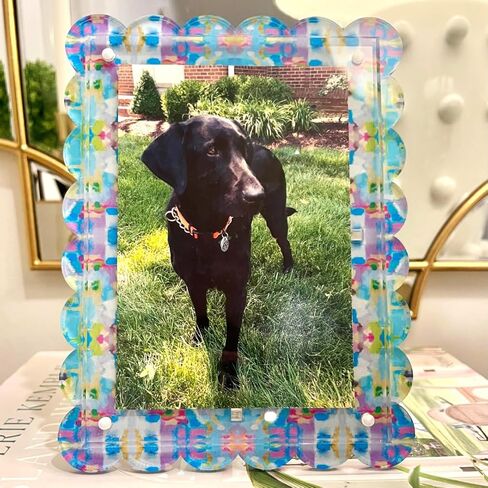 Scalloped Magnetic Acrylic Picture Frame, Multicolor Pink and Blue, 5x7, Colorful Abstract Art Pattern, Holds Vertical or Horizontal Photos in Kuwait