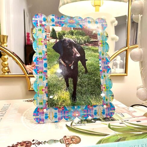 Scalloped Magnetic Acrylic Picture Frame, Multicolor Pink and Blue, 5x7, Colorful Abstract Art Pattern, Holds Vertical or Horizontal Photos in Kuwait