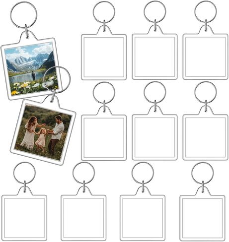 10PCS Acrylic Picture Keychain Holder Blank with Split Ring, Double Sided Personalized Keyring Kit for DIY Craft Graduation Gift(2 x 2 In) in Saudi Arabia