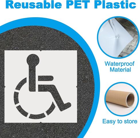 Parking Lot Stencils, Reusable Waterproof PET Parking Lot Stencils for Painting Parking Lots on Asphalt, Concrete, and Private Driveways (Handicap Parking Stencil,36x36 Inches) in Kuwait