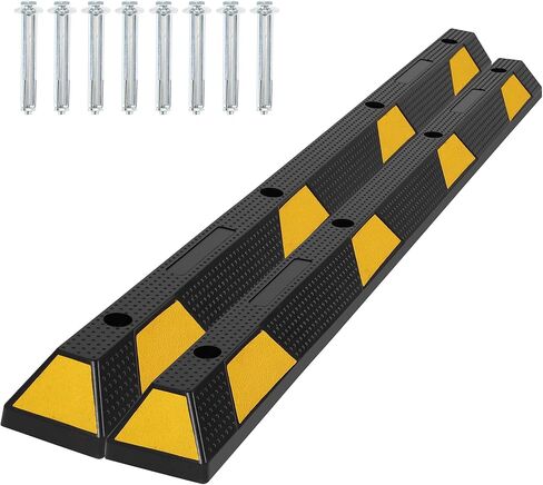 72" Heavy Duty Rubber Parking Curb, Rubber Parking Stopper for Garage – 6-Foot Long Wheel Stopper with Reflective Stripe, UV-Resistant, Durable Driveway Curb for Cars, Trucks, 2-Pack in Kuwait
