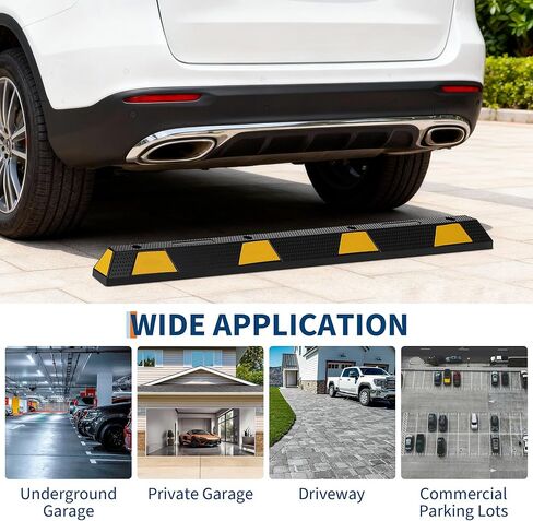 72" Heavy Duty Rubber Parking Curb, Rubber Parking Stopper for Garage – 6-Foot Long Wheel Stopper with Reflective Stripe, UV-Resistant, Durable Driveway Curb for Cars, Trucks, 2-Pack in Kuwait