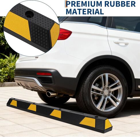 72" Heavy Duty Rubber Parking Curb, Rubber Parking Stopper for Garage – 6-Foot Long Wheel Stopper with Reflective Stripe, UV-Resistant, Durable Driveway Curb for Cars, Trucks, 2-Pack in Kuwait