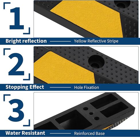 72" Heavy Duty Rubber Parking Curb, Rubber Parking Stopper for Garage – 6-Foot Long Wheel Stopper with Reflective Stripe, UV-Resistant, Durable Driveway Curb for Cars, Trucks, 2-Pack in Kuwait
