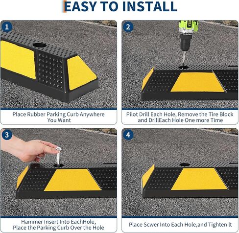 72" Heavy Duty Rubber Parking Curb, Rubber Parking Stopper for Garage – 6-Foot Long Wheel Stopper with Reflective Stripe, UV-Resistant, Durable Driveway Curb for Cars, Trucks, 2-Pack in Kuwait