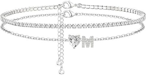 Heart Initial Silver Anklets for Women Waterproof Dainty Silver Plated ankle bracelets for women Large Ankle Women's Anklets Tennis ankle bracelets Non Tarnish Summer Beach Foot Jewelry in Kuwait