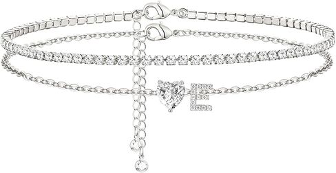 Heart Initial Silver Anklets for Women Waterproof Dainty Silver Plated ankle bracelets for women Large Ankle Women's Anklets Tennis ankle bracelets Non Tarnish Summer Beach Foot Jewelry in Kuwait