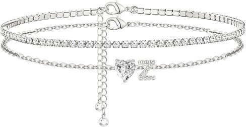 Heart Initial Silver Anklets for Women Waterproof Dainty Silver Plated ankle bracelets for women Large Ankle Women's Anklets Tennis ankle bracelets Non Tarnish Summer Beach Foot Jewelry in Kuwait