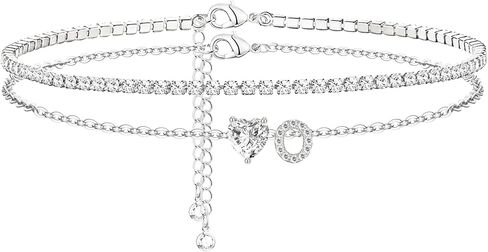 Heart Initial Silver Anklets for Women Waterproof Dainty Silver Plated ankle bracelets for women Large Ankle Women's Anklets Tennis ankle bracelets Non Tarnish Summer Beach Foot Jewelry in Kuwait