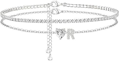 Heart Initial Silver Anklets for Women Waterproof Dainty Silver Plated ankle bracelets for women Large Ankle Women's Anklets Tennis ankle bracelets Non Tarnish Summer Beach Foot Jewelry in Kuwait