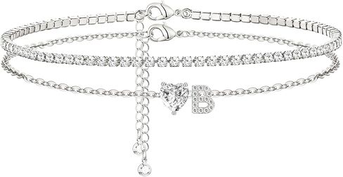 Heart Initial Silver Anklets for Women Waterproof Dainty Silver Plated ankle bracelets for women Large Ankle Women's Anklets Tennis ankle bracelets Non Tarnish Summer Beach Foot Jewelry in Kuwait