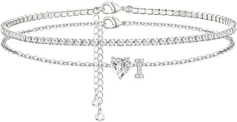 Heart Initial Silver Anklets for Women Waterproof Dainty Silver Plated ankle bracelets for women Large Ankle Women's Anklets Tennis ankle bracelets Non Tarnish Summer Beach Foot Jewelry in Kuwait