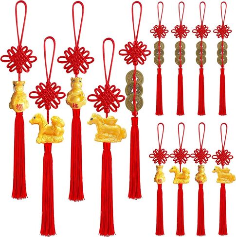 24 Pieces Lunar New Year Tassels Chinese Knot Tassel Chinese New Year Dragon Tassel Ornaments Chinese New Year Feng Shui Tassel Decorations for Home Decoration (Dragon B) in Kuwait