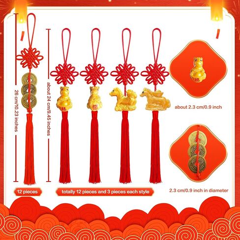 24 Pieces Lunar New Year Tassels Chinese Knot Tassel Chinese New Year Dragon Tassel Ornaments Chinese New Year Feng Shui Tassel Decorations for Home Decoration (Dragon B) in Kuwait