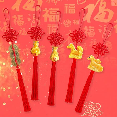24 Pieces Lunar New Year Tassels Chinese Knot Tassel Chinese New Year Dragon Tassel Ornaments Chinese New Year Feng Shui Tassel Decorations for Home Decoration (Dragon B) in Kuwait