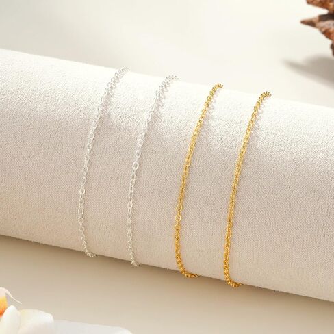 Ankle Bracelets for Women - 14K Gold Plated Waterproof Cuban Water Wave Chain Beads Rhinestone Anklets Set Layered Anklet Bracelets for Women Gold Jewelry Gift in Kuwait