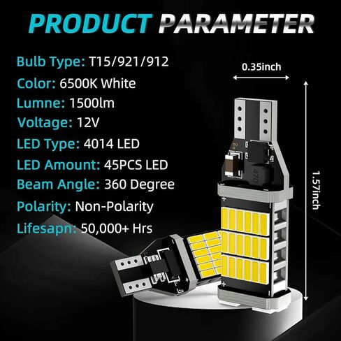 2PCS Sienna LED Reverse Lights for 2011-2021 Toyota Sienna, 6500K Cool White Super Bright Sienna Back up Lights, 2835 45-SMD Chipsets Error Free, Upgraded Backup Lights Bulbs Replacement in Saudi Arabia