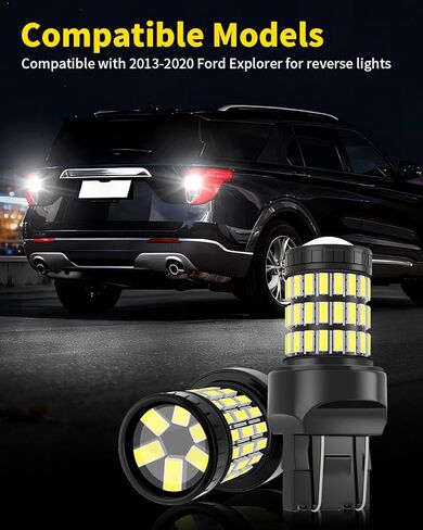 مصابيح زينون بيضاء T20 7443 7444 7440 LED مع مصابيح عكسية احتياطية لجهاز العرض متوافقة مع 2013 2014 2015 2016 2017 2018 2019 2020 Ford Explorer، حزمة من 2 in Kuwait