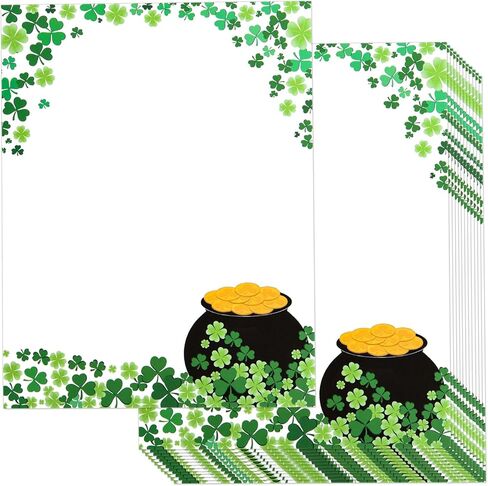 FOBSME 100 Sheets St. Patrick’s Day Stationery Paper Letterhead Green Shamrock Clover Letter Writing Paper for Irish Holiday Notes Greeting Cards Office Wedding Invitation Printing, 8.5" x 11" in Saudi Arabia