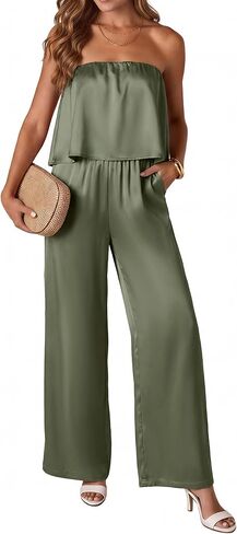 KIRUNDO Jumpsuits For Women Dressy 2026 Casual Tube Top Summer Romper Flowy Satin Strapless One Piece Vacation Outfits in Saudi Arabia