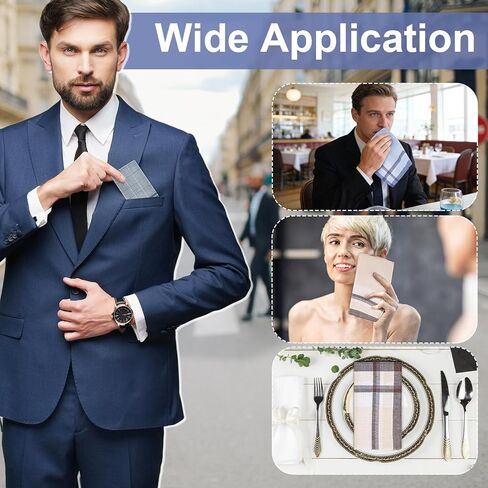 [12 قطعة] مناديل للرجال، مقاس 40.64 × 40.64 سم، منديل كلاسيكي مصنوع من القطن الناعم بنسبة 100%، مربعات جيب للرجال مع شيك in Kuwait