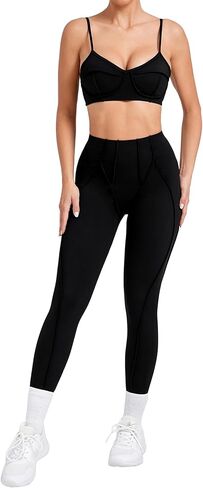 ABOCIW Two Piece Workout Sets for Women Contouring Seams Sports Bras High Waist Leggings 2 Piece Gym Yoga Outfits in Saudi Arabia