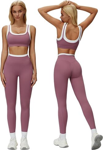 ABOCIW Two Piece Workout Sets for Women Layer Sports Bra Tummy Control High Wait Leggings Gym Yoga Outfits in Saudi Arabia