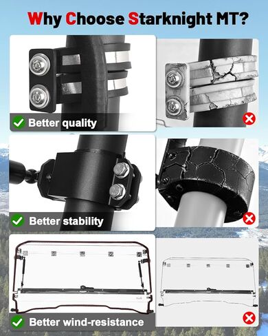 الزجاج الأمامي StarknightMT Flip متوافق مع 2016+ Pioneer 1000 1000-5 1000-6، نوافذ كاملة مقاومة للرياح ومقاومة للخدش وزجاج أمامي قابل للطي in Kuwait