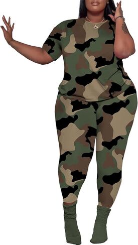 PINSV Women's Plus Size 2 Piece Outfits Tracksuits Short Sleeve Top Pants Sets Sweatsuits in Saudi Arabia