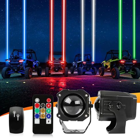 مصابيح سوط LED من DREAMIZER قطعتان، ضوء سوط لعدسة PC Spot Beam Pod RGBW UTV جنبًا إلى جنب مع مفتاح وجهاز تحكم عن بعد، سوط خفيف متوافق مع Polaris RZR Can-Am Maverick X3 Golf Cart Jeep in Kuwait