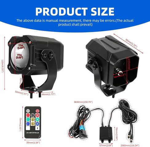 مصابيح سوط LED من DREAMIZER قطعتان، ضوء سوط لعدسة PC Spot Beam Pod RGBW UTV جنبًا إلى جنب مع مفتاح وجهاز تحكم عن بعد، سوط خفيف متوافق مع Polaris RZR Can-Am Maverick X3 Golf Cart Jeep in Kuwait