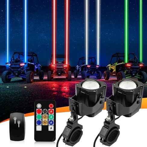 مصابيح سوط LED من DREAMIZER قطعتان، ضوء سوط لعدسة PC Spot Beam Pod RGBW UTV جنبًا إلى جنب مع مفتاح وجهاز تحكم عن بعد، سوط خفيف متوافق مع Polaris RZR Can-Am Maverick X3 Golf Cart Jeep in Kuwait