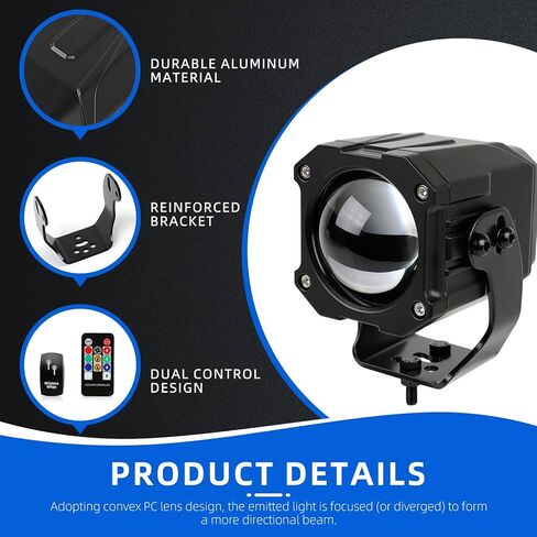 مصابيح سوط LED من DREAMIZER قطعتان، ضوء سوط لعدسة PC Spot Beam Pod RGBW UTV جنبًا إلى جنب مع مفتاح وجهاز تحكم عن بعد، سوط خفيف متوافق مع Polaris RZR Can-Am Maverick X3 Golf Cart Jeep in Kuwait