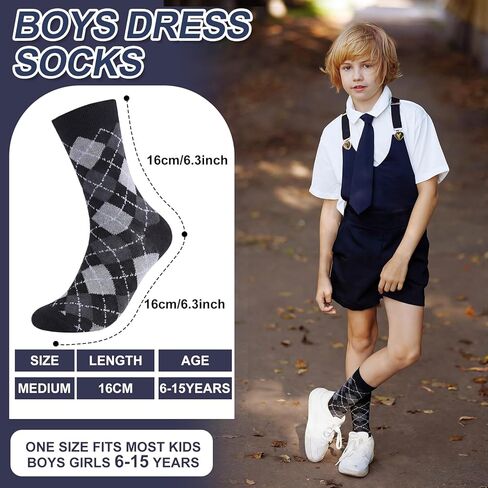 25 Pairs Kids Boy Dress Socks Bulk Soft Cotton Seamless School Kids Crew Dress Socks For Youth Teen Big Boy School Uniform Performance 8-12 Years in Saudi Arabia
