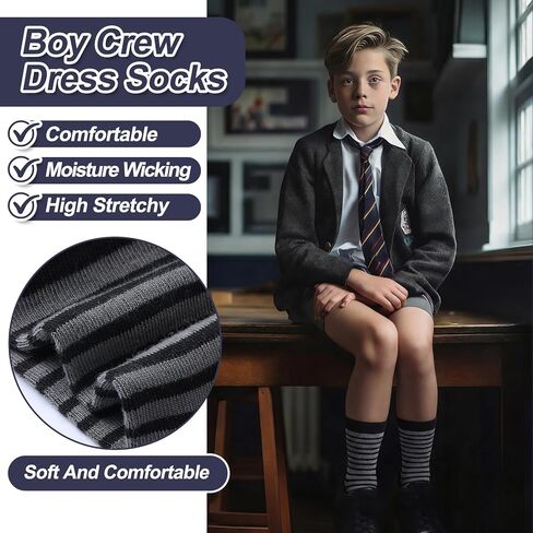25 Pairs Kids Boy Dress Socks Bulk Soft Cotton Seamless School Kids Crew Dress Socks For Youth Teen Big Boy School Uniform Performance 8-12 Years in Saudi Arabia
