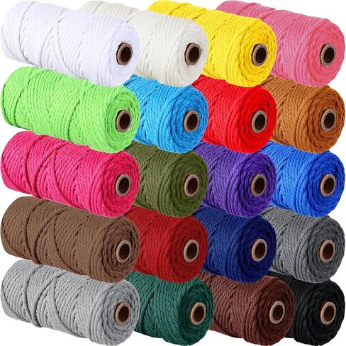 Timgle Macrame 4 حبل حبلا 3 مم × 875 ياردة سلك قطن مكرامية طبيعي 20 لفة ملونة مكرامية سلسلة حبل ملتوي مكرامية غزل مكرامية لوازم للتعليق على الحائط مصنع الشماعات الحرف 20 لونًا in Kuwait