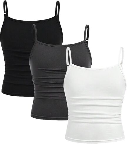 قمصان علوية للفتيات مكونة من 3 قطع بدون أكمام قميص داخلي غير رسمي بحزام سباغيتي بقصة ضيقة للأطفال من عمر 8 إلى 12 سنة in Kuwait