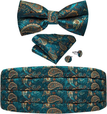 الرجال سهرة Cummerbund رمادي الحرير مخطط ربطة القوس فيونكة Handerchif أزرار أكمام مجموعة حفل زفاف Cummerbunds الخصر in Kuwait