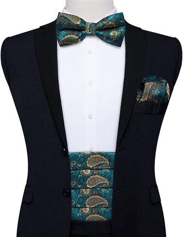 الرجال سهرة Cummerbund رمادي الحرير مخطط ربطة القوس فيونكة Handerchif أزرار أكمام مجموعة حفل زفاف Cummerbunds الخصر in Kuwait