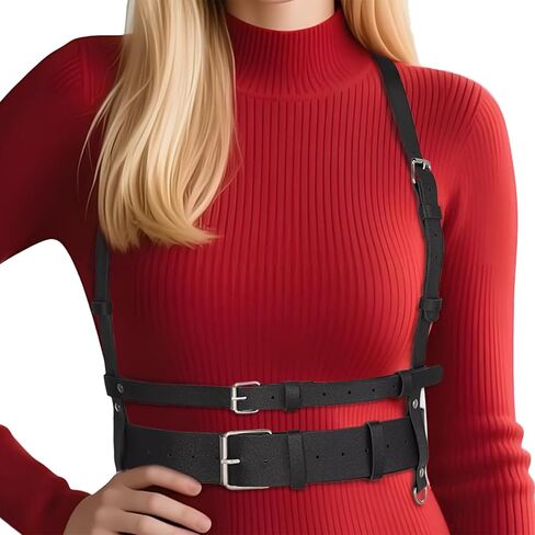 Punk Leather Harness Waist Belt for Women Goth Accessories Rave Accessory Adjustable Leather Corset Belts in Saudi Arabia
