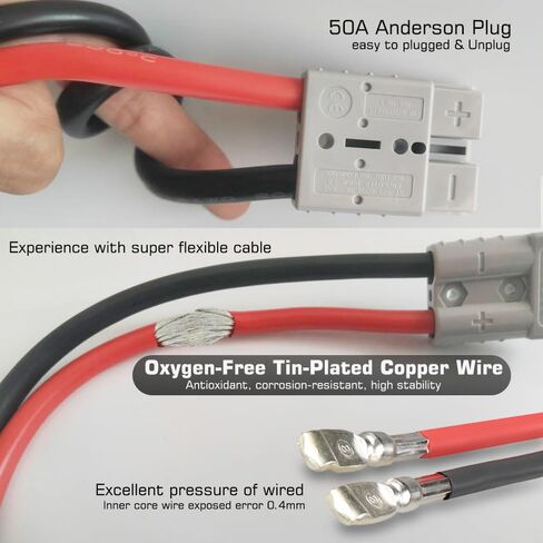 موصل أندرسون 6AWG 50A إلى كابل طرف البطارية، قطر العروة الدائرية 8 مم (كابل أندرسون -1) in Kuwait