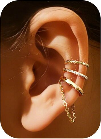 Kakonia 14K Gold Plated Ear Cuff Earrings for Women Non Piercing Hypoallergenic Non Tarnish Ear Cuffs for Non Pierced Ears Clip On Cartilage Earring Adjustable Fake Earring Set Trendy Jewelry Gifts in Saudi Arabia