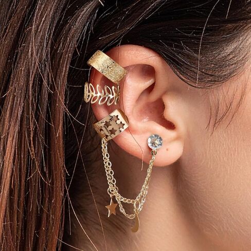 66 PCS Gold/Silver Ear Cuff Earrings Set for Women Non Piercing Fake Earring Cuffs Adjustable Helix Cartilage Clip Earrings Pearl Butterfly Ear on Wrap Earrings in Saudi Arabia