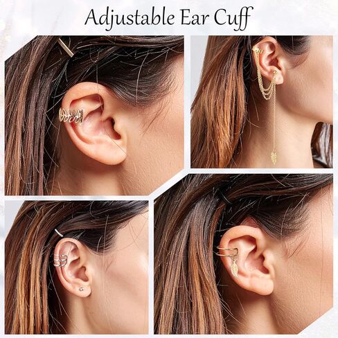 66 PCS Gold/Silver Ear Cuff Earrings Set for Women Non Piercing Fake Earring Cuffs Adjustable Helix Cartilage Clip Earrings Pearl Butterfly Ear on Wrap Earrings in Saudi Arabia
