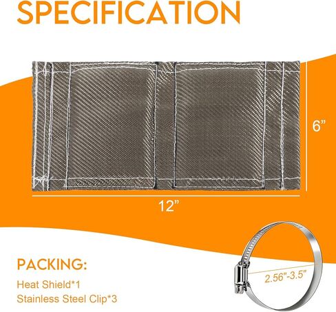 BLACKHORSE-RACING Titanium Pipe Shield، 6 "× 12" درع حرارة العادم مع 3 مشابك من الفولاذ المقاوم للصدأ مقاومة عالية لدرجة الحرارة تصل إلى 2500 درجة فهرنهايت للدراجات النارية والخراطيم والأسلاك الكهربائية in Kuwait