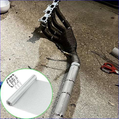 2Pcs 13" x 40"Embossed Exhaust Heat Shield Automotive, Aluminum Exhaust Heat Wrap with 30 Pcs Cable Metal Zip Ties, Exhaust Wrap Heat Barrier Shield for Automotive & Motorcycle Exhaust pipes in Saudi Arabia