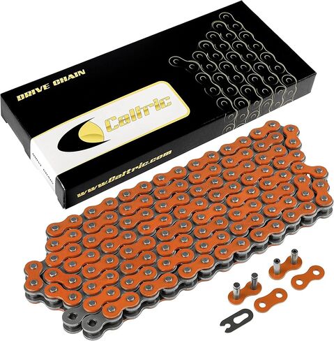 سلسلة قيادة Caltric Orange 520-Pitch 120-Links متوافقة مع ATV/UTV/Quad/Side X Side/الدراجة النارية/Dirtbike/مع برشام ومشبك على الوصلات الرئيسية in Kuwait