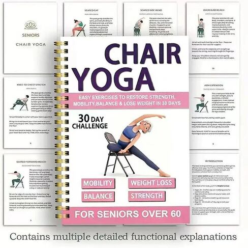 Chair Yoga Guide for Seniors and Beginners, A5 Spiral Exercise Planner with Illustrated Poses and Progress Tracking in Saudi Arabia